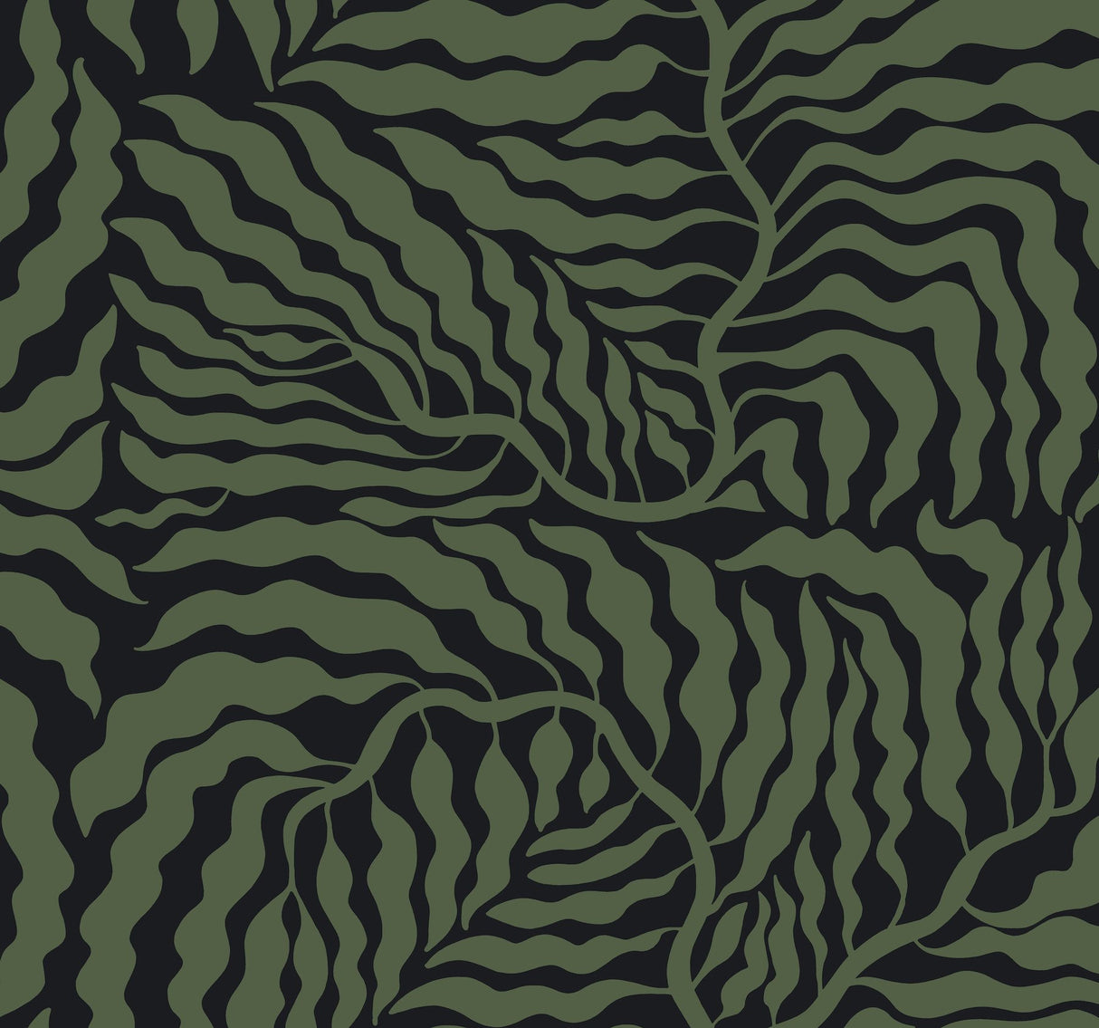 Fern Fronds Black & Green Wallpaper with Botanical Modern Pattern - York AG2061