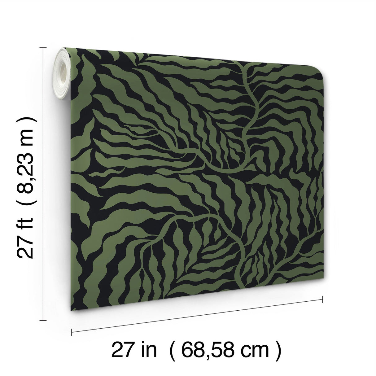 Fern Fronds Black & Green Wallpaper with Botanical Modern Pattern - York AG2061