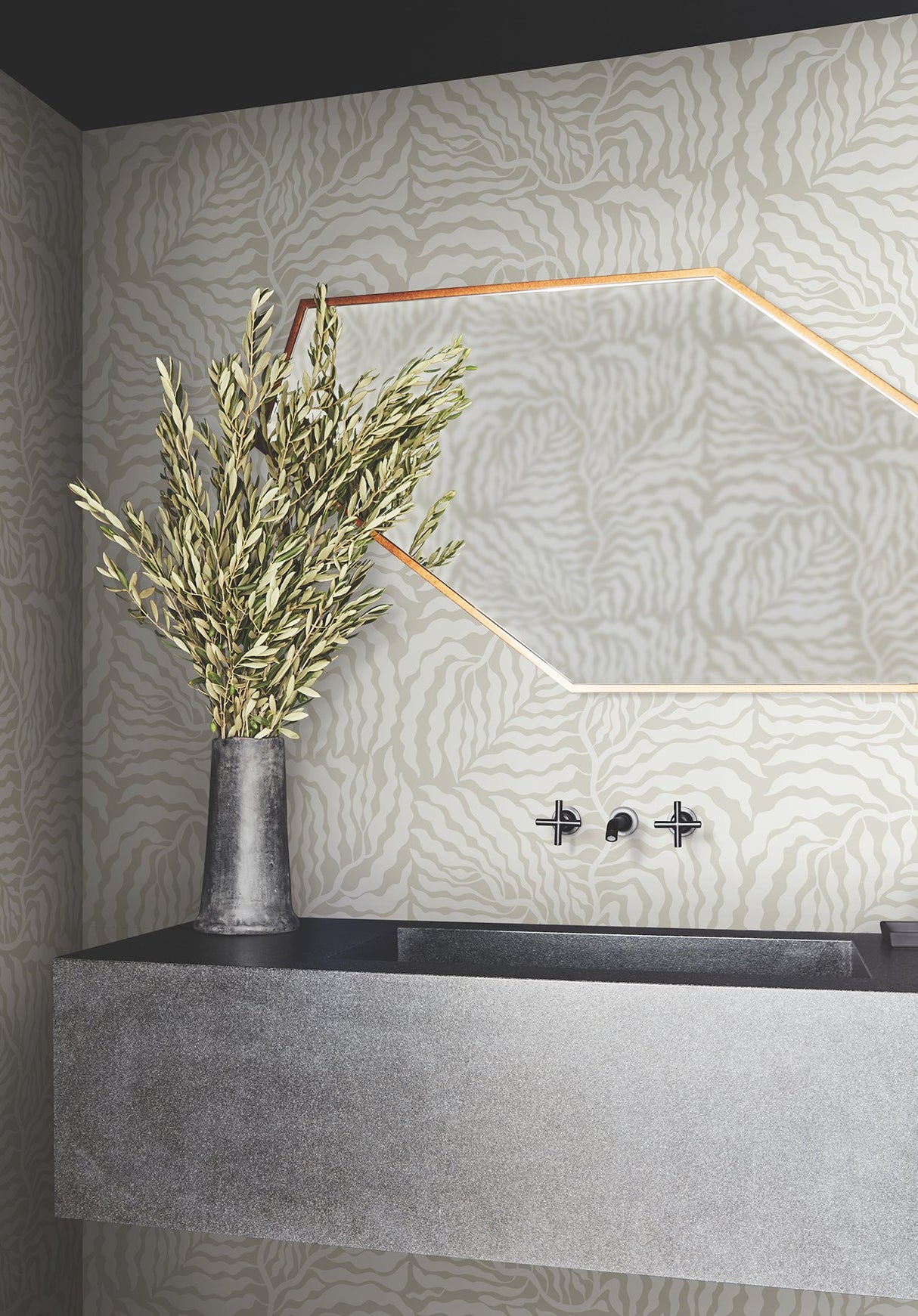 Fern Fronds Taupe & White Wallpaper with Modern Botanical Pattern - York AG2063