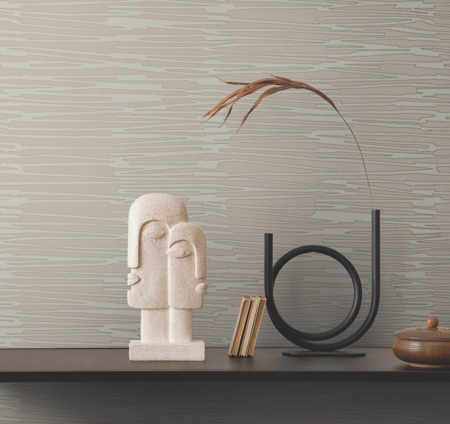 Water Reed Thatch Clay & Silver Wallpaper with Metallic Modern Bohemian Pattern - York AG2091