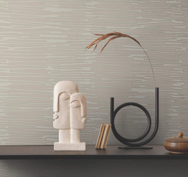 Water Reed Thatch Clay & Silver Wallpaper with Metallic Modern Bohemian Pattern - York AG2091