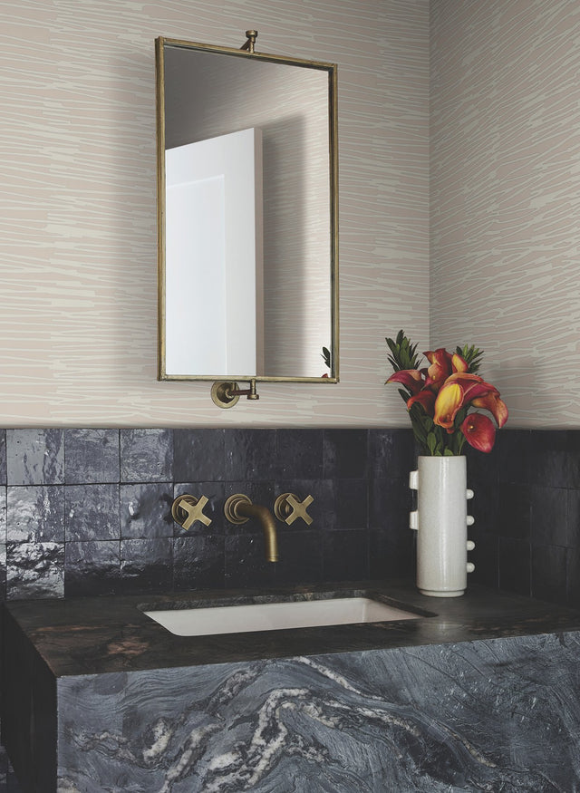 Water Reed Thatch Clay & Silver Wallpaper with Metallic Modern Bohemian Pattern - York AG2091