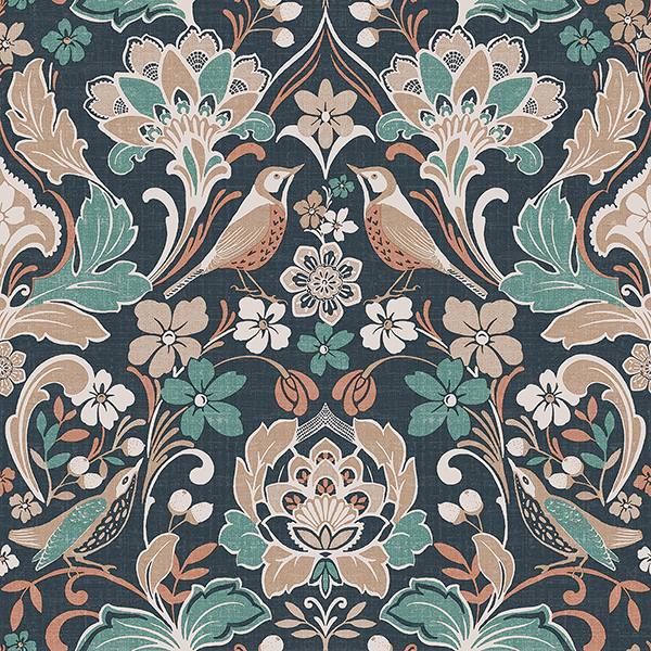 Birdy Navy Nuthatch Floral Wallpaper by Arthouse for Brewster Home Fashions