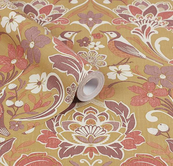 Birdy Yellow by Arthouse Nuthatch Floral Wallpaper – Brewster Home Fashions AH100198AH