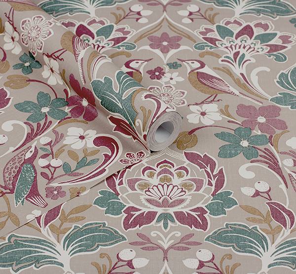 Birdy Pink by Arthouse Nuthatch Floral Wallpaper – Brewster AH100199AH