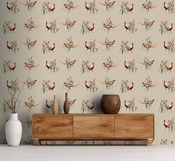 Eustace Neutral by Arthouse Pheasant Meadow Wallpaper – Brewster Home Fashions AH100214AH