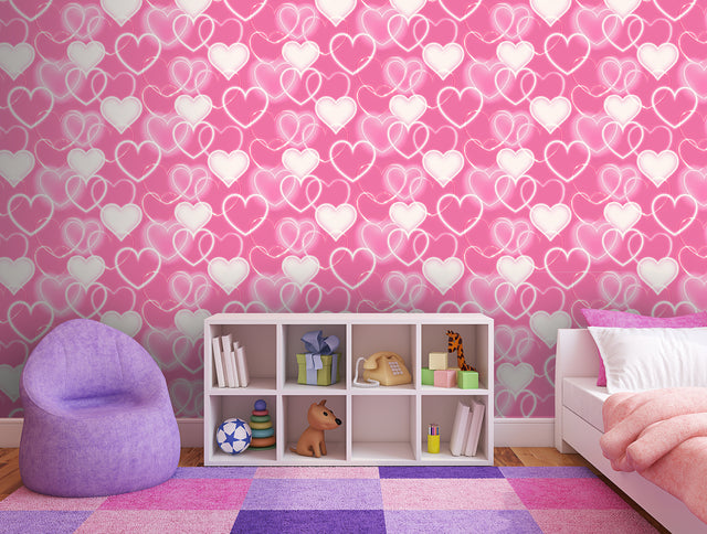 Effie Pink by Arthouse Neon Heart Wallpaper – Brewster Home Fashions AH100222AH