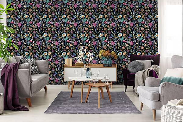 Mallory Black Vivid Floral by Arthouse Floral Wallpaper – Brewster Home Fashions AH100380AH