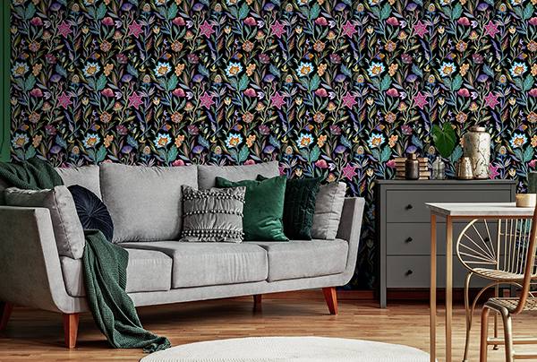 Mallory Black Vivid Floral by Arthouse Floral Wallpaper – Brewster Home Fashions AH100380AH