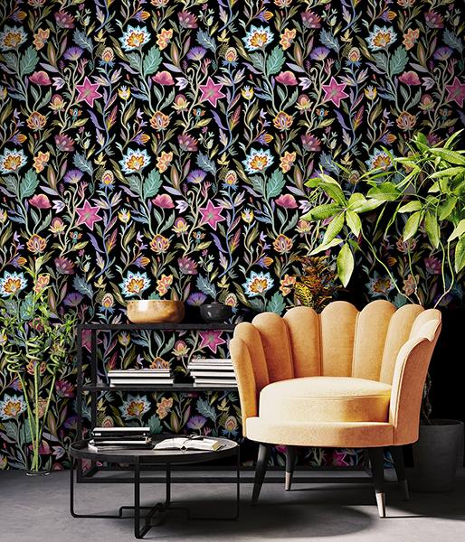 Mallory Black Vivid Floral by Arthouse Floral Wallpaper – Brewster Home Fashions AH100380AH