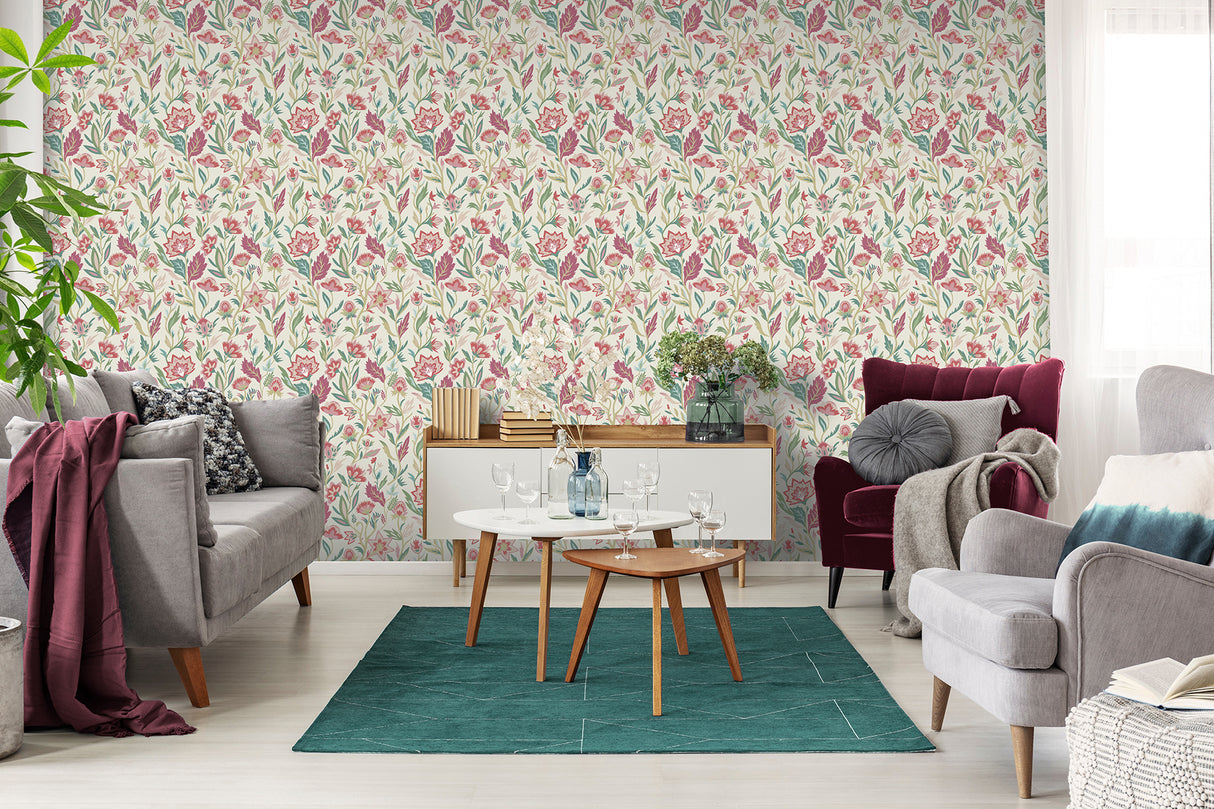 Mallory Pink by Arthouse Vivid Botanical Floral Wallpaper Unpasted Non Woven Straight Match 19.7in x 33ft Sidewall Roll AH100382AH