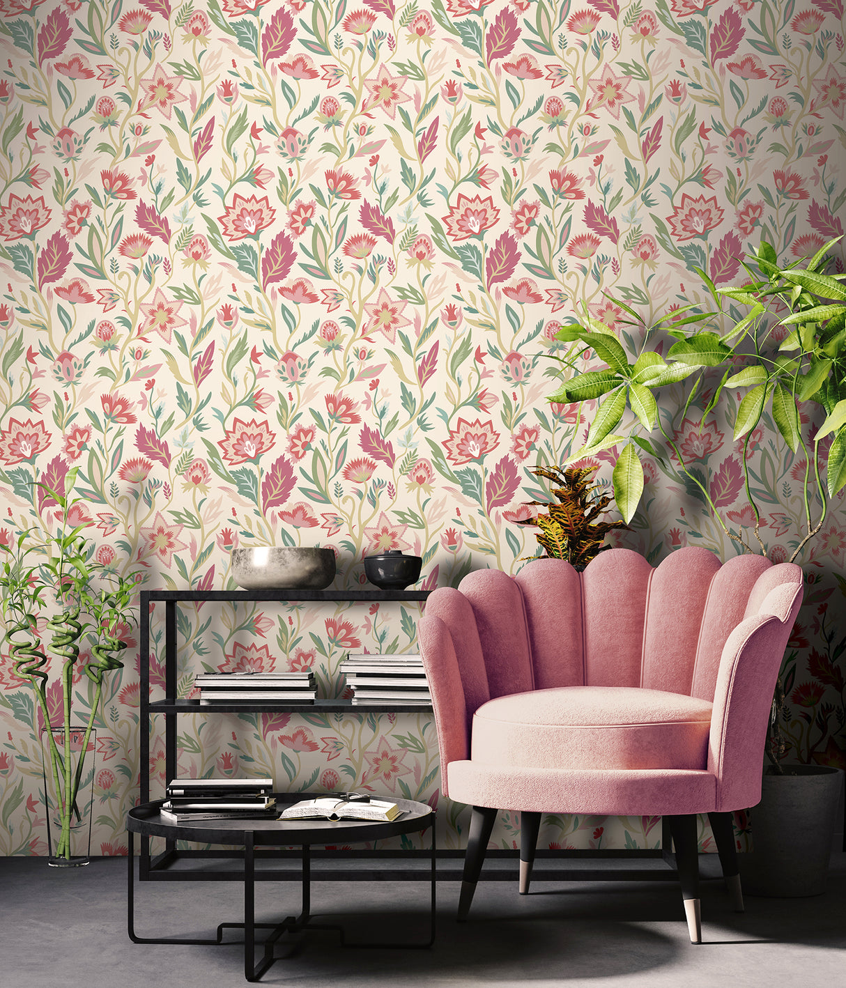 Mallory Pink by Arthouse Vivid Botanical Floral Wallpaper Unpasted Non Woven Straight Match 19.7in x 33ft Sidewall Roll AH100382AH