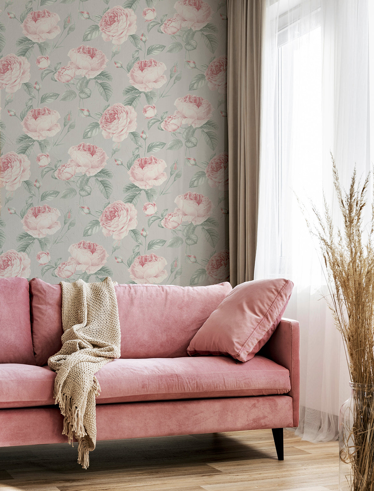 Rosaline Light Grey by Arthouse Floral Wallpaper- Brewster Home Fashions AH251907