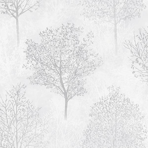 Agatha Black Trees Wallpaper room scene with grey tree silhouettes