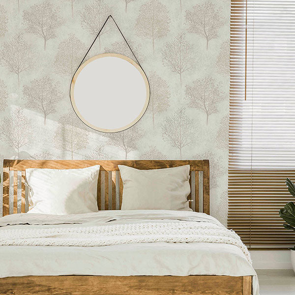 Agatha Beige by Arthouse Trees Wallpaper – Brewster Home Fashions AH256702