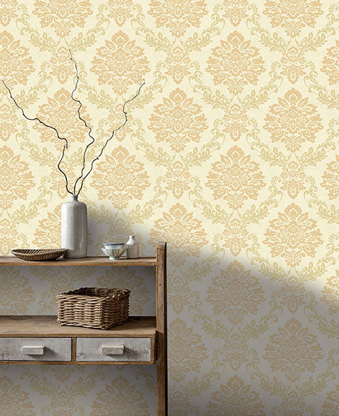 Harriet Khaki by Arthouse Damask Wallpaper – Brewster Home Fashions AH290403