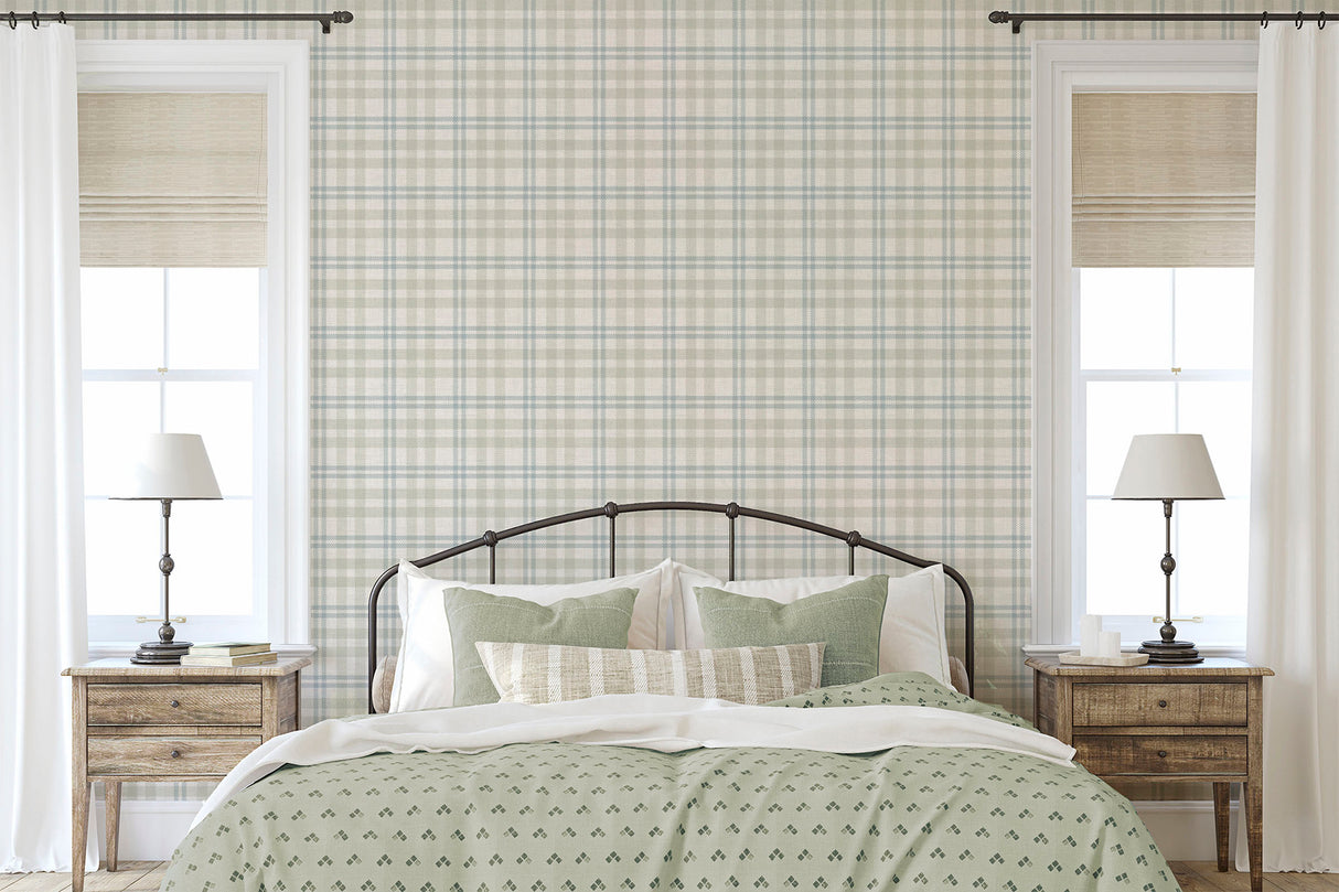 Corrine Neutral by Arthouse Countryside Check Wallpaper – Brewster Home Fashions AH294606