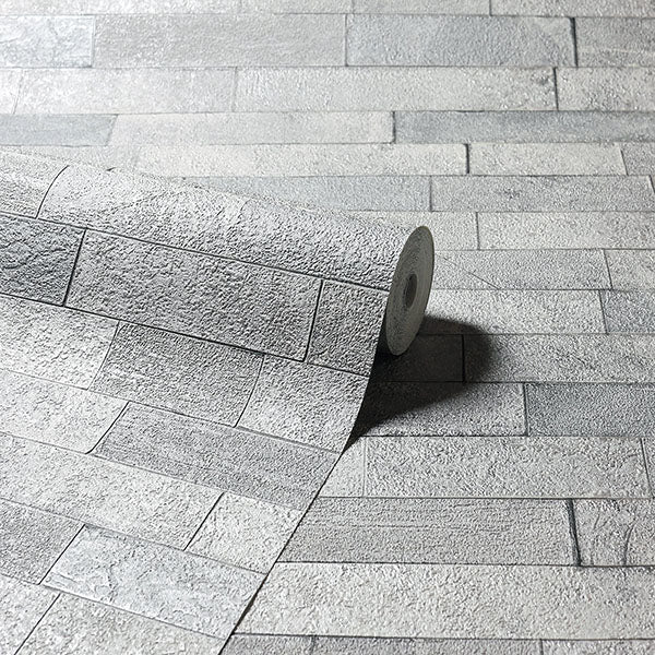Mortimer Grey Brick by Arthouse Textured Stone Wallpaper – Brewster Home Fashions AH295200