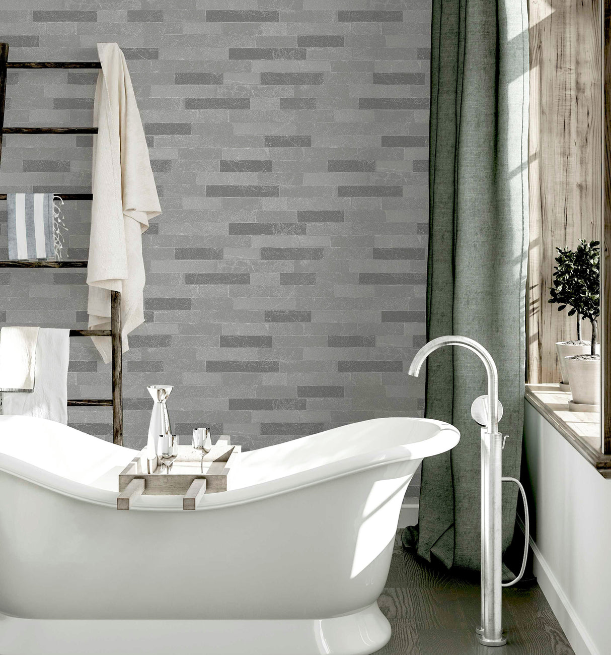 Mortimer Grey Brick by Arthouse Textured Stone Wallpaper – Brewster Home Fashions AH295200