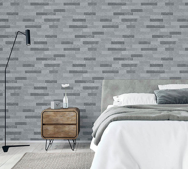 Mortimer Grey Brick by Arthouse Textured Stone Wallpaper – Brewster Home Fashions AH295200