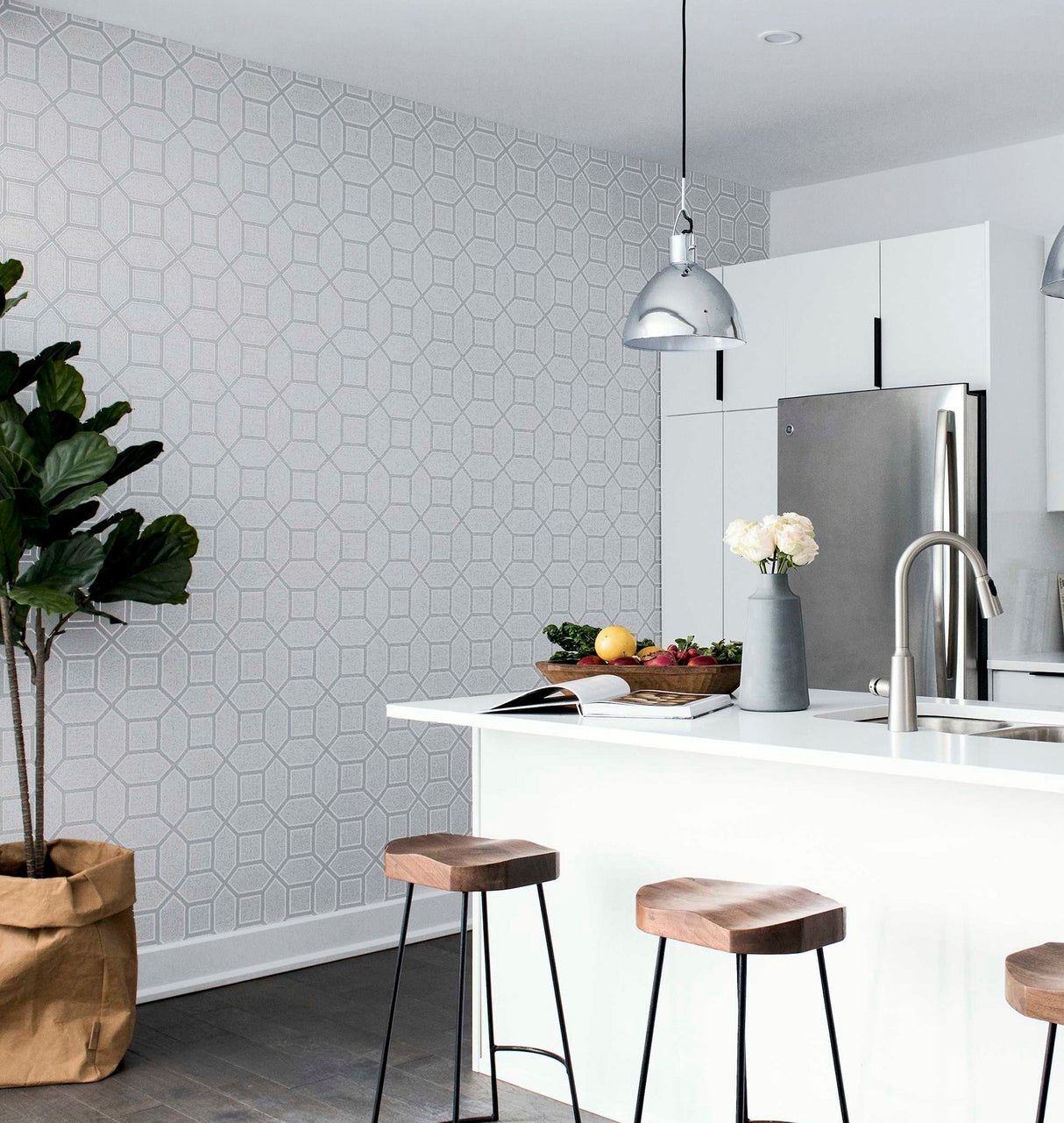 Marjorie Silver Trellis by Arthouse Textured Metallic Wallpaper – Brewster Home Fashions AH295603