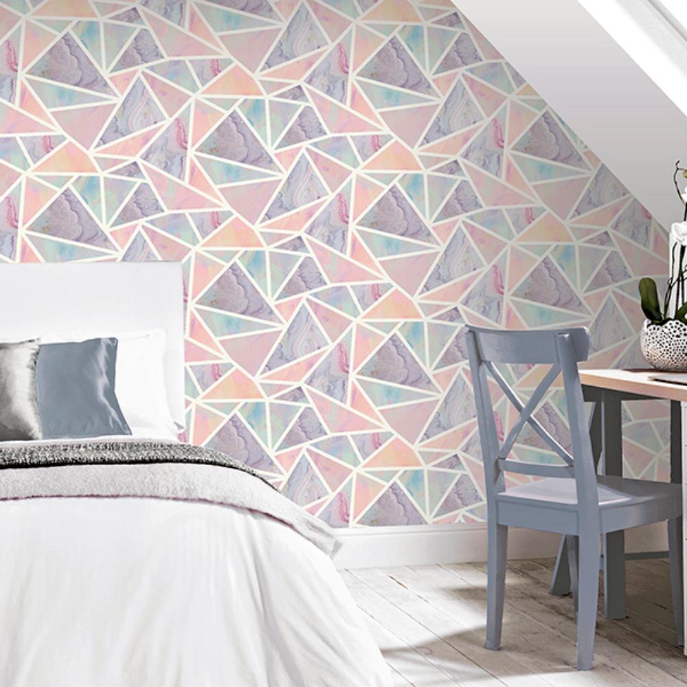 Lizzie Pastel Triangles Pastel by Arthouse Geometric Glitter Wallpaper – Brewster Home Fashions AH296002