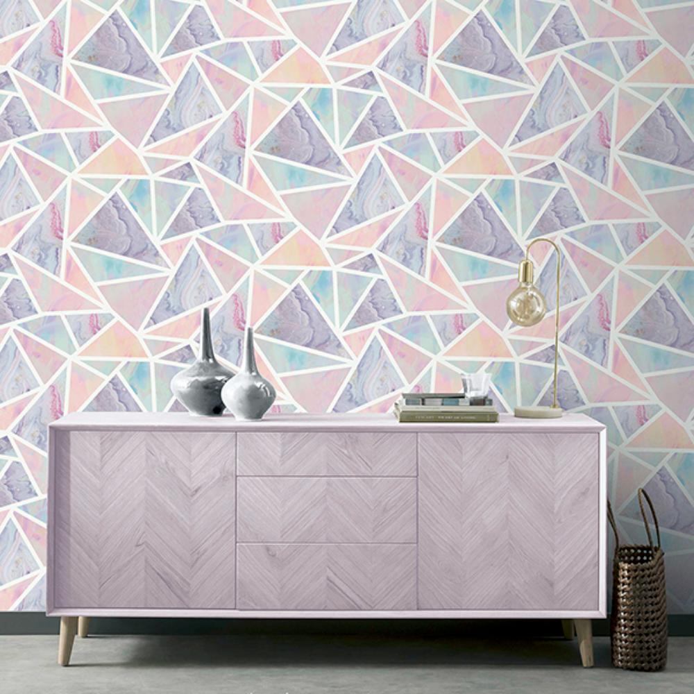Lizzie Pastel Triangles Pastel by Arthouse Geometric Glitter Wallpaper – Brewster Home Fashions AH296002