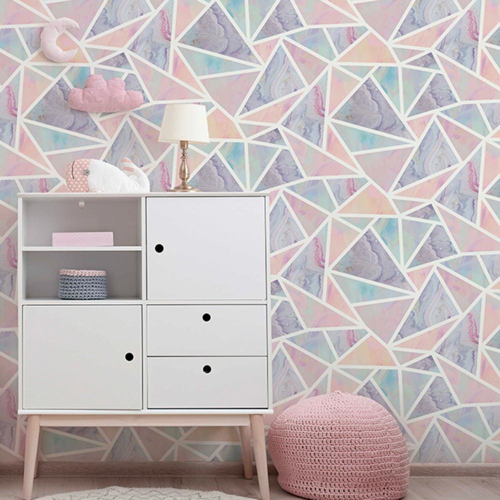 Lizzie Pastel Triangles Pastel by Arthouse Geometric Glitter Wallpaper – Brewster Home Fashions AH296002