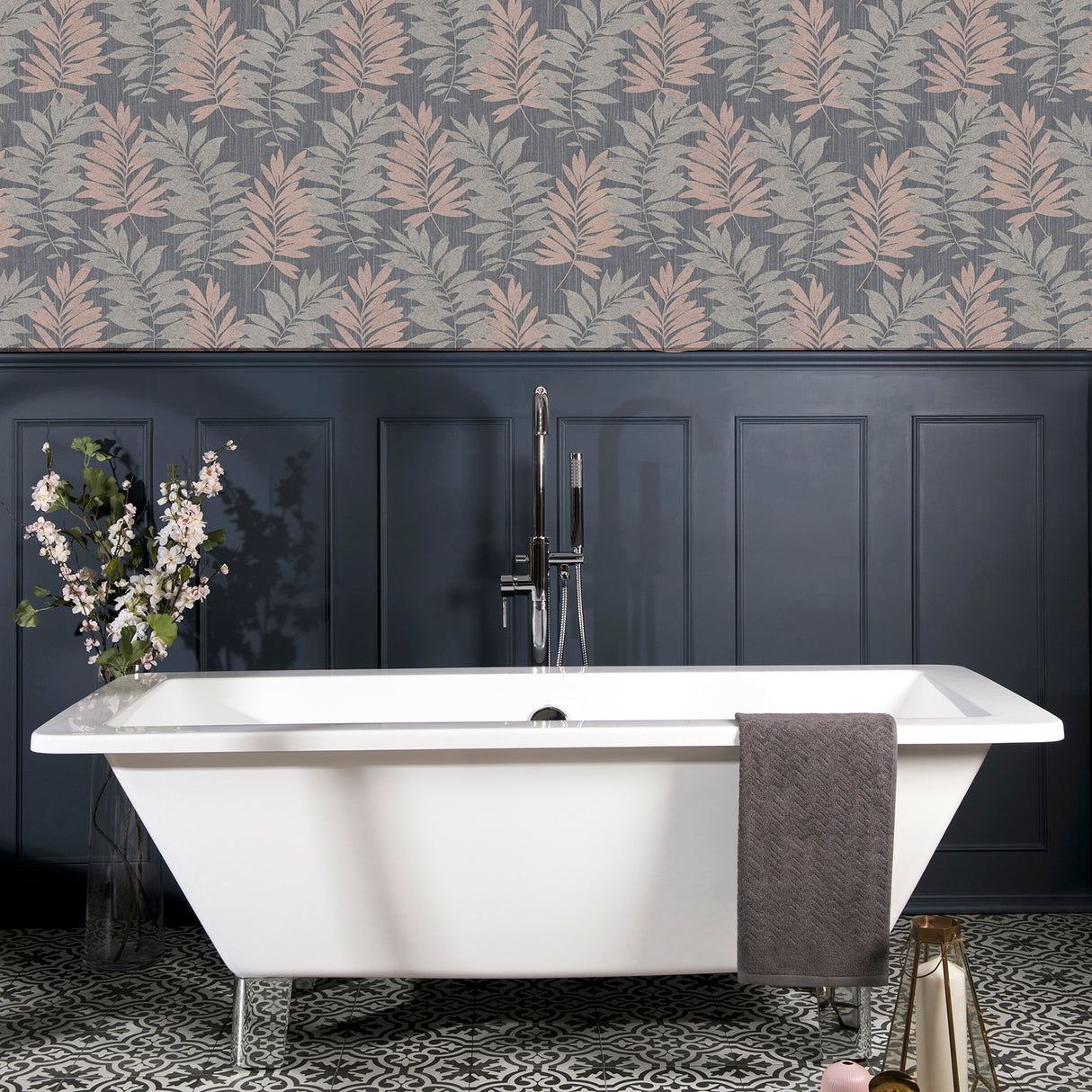 Bernis Slate by Arthouse Palm Leaf Wallpaper – Brewster Home Fashions AH296200