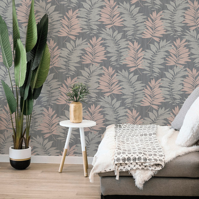 Bernis Slate by Arthouse Palm Leaf Wallpaper – Brewster Home Fashions AH296200