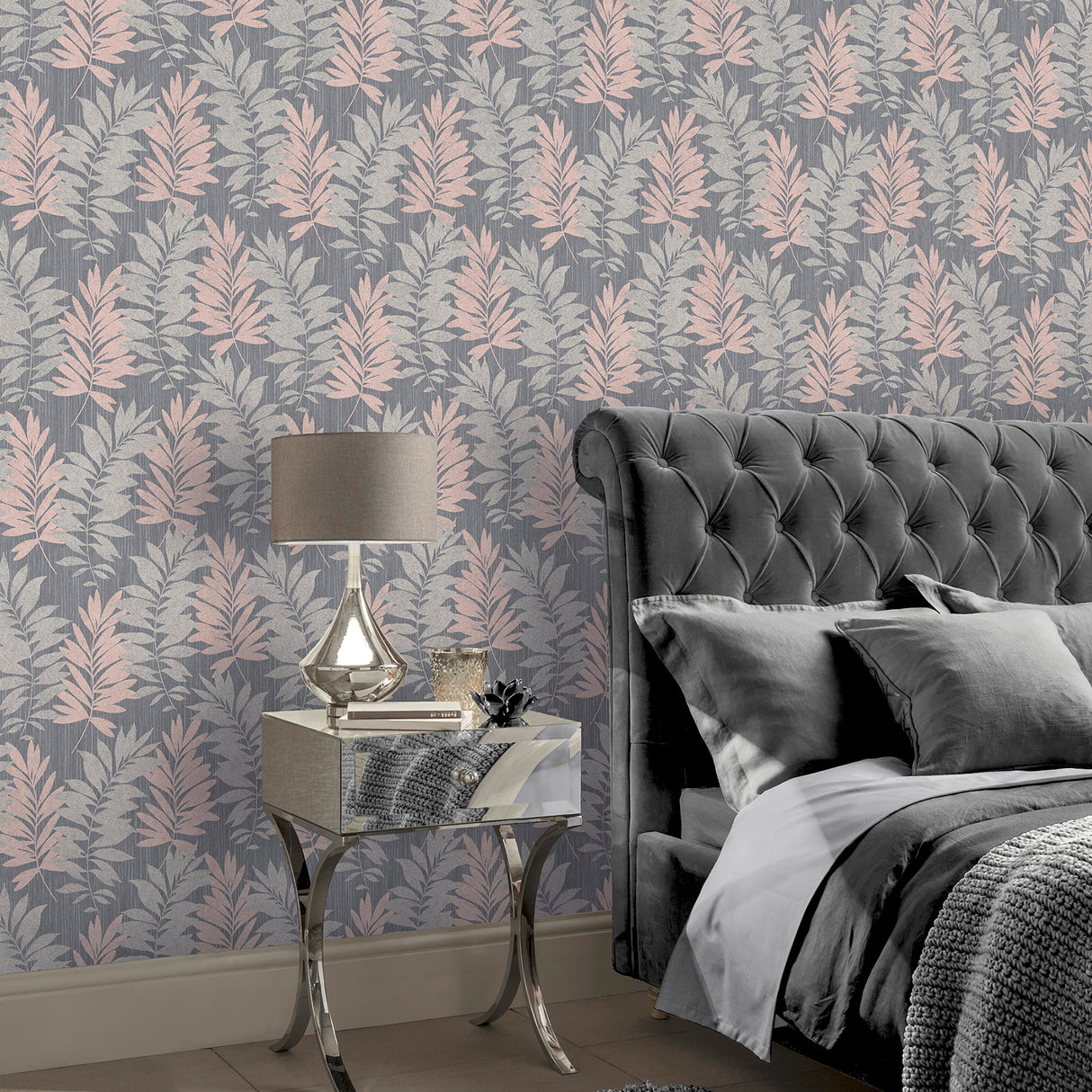 Bernis Slate by Arthouse Palm Leaf Wallpaper – Brewster Home Fashions AH296200