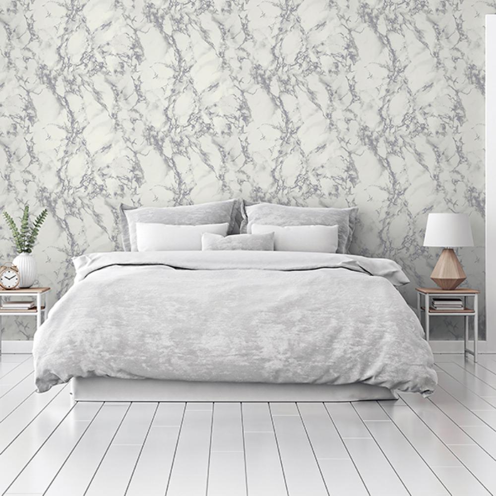 Siward White Metallic by Arthouse Marble Wallpaper – Brewster Home Fashions AH296701