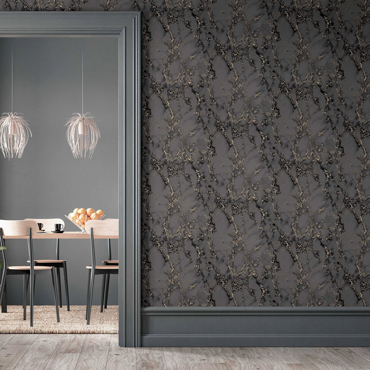Siward Charcoal Metallic Marble by Arthouse Wallpaper – Brewster Home Fashions AH296702