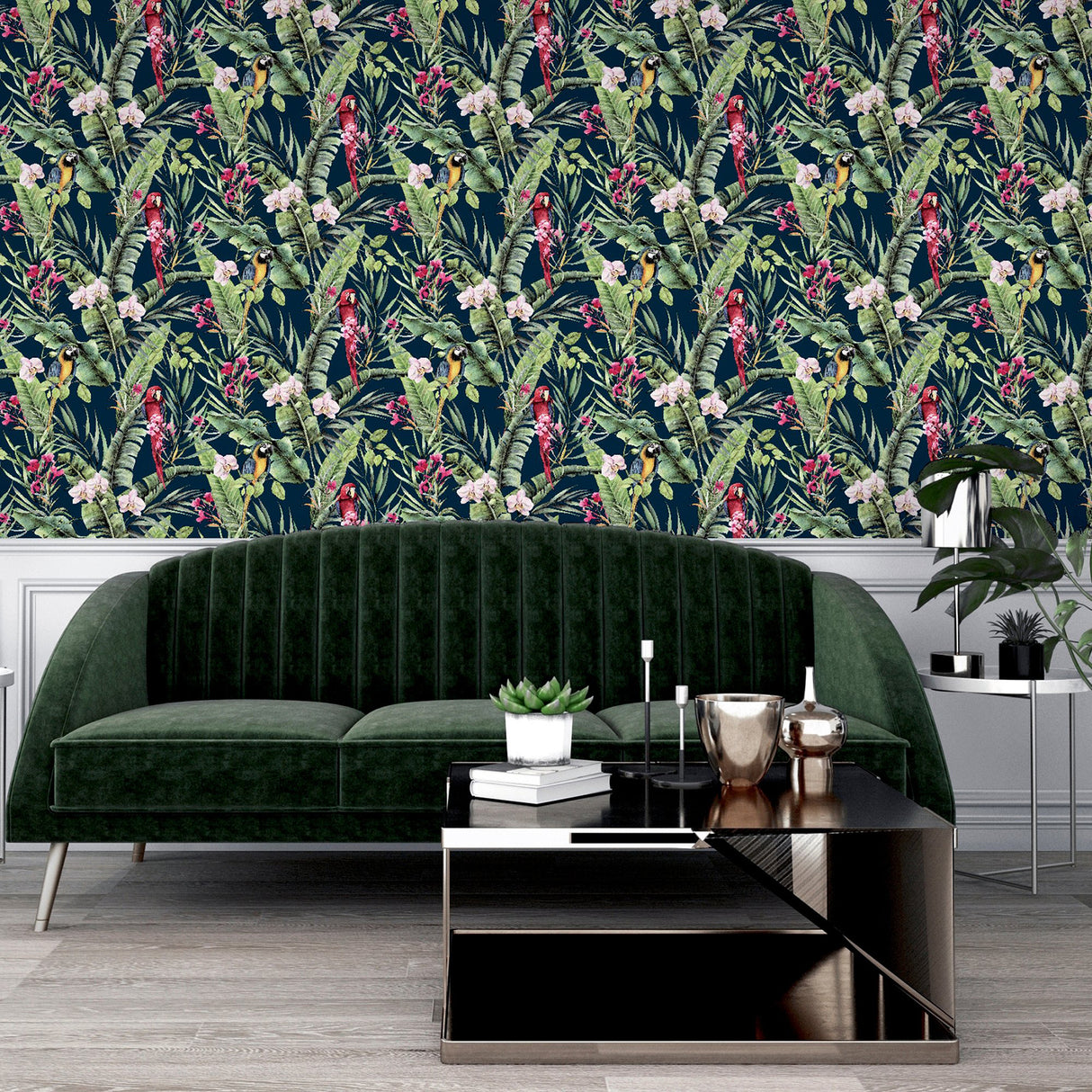 Rudy Navy Pretty Polly by Arthouse Tropical Birds Wallpaper- Brewster AH297106