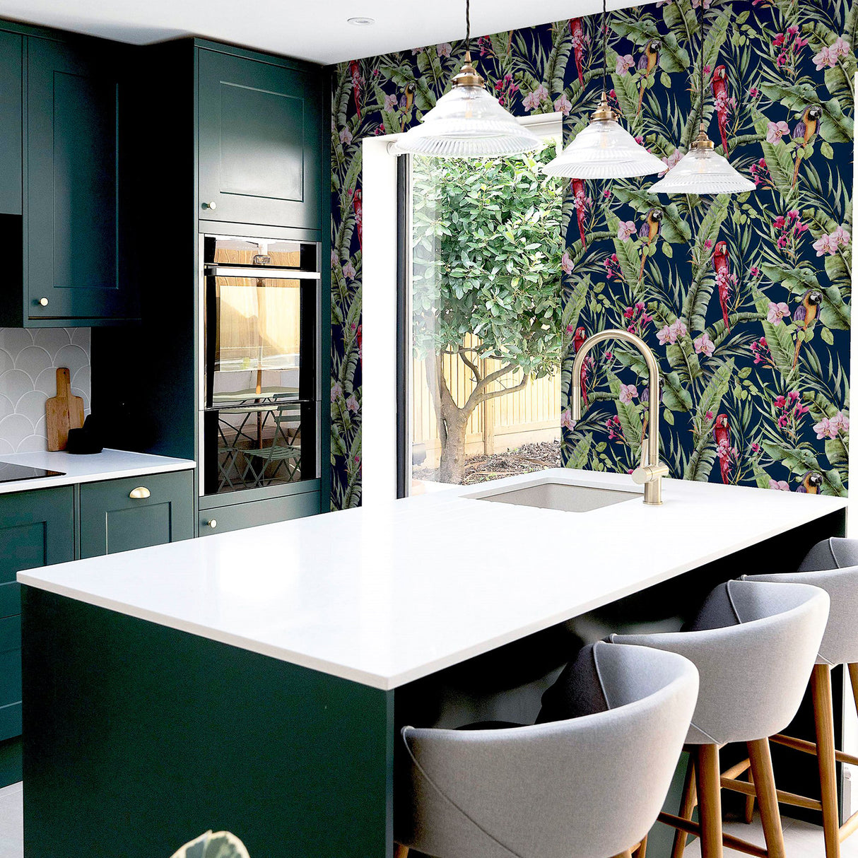Rudy Navy Pretty Polly by Arthouse Tropical Birds Wallpaper- Brewster AH297106
