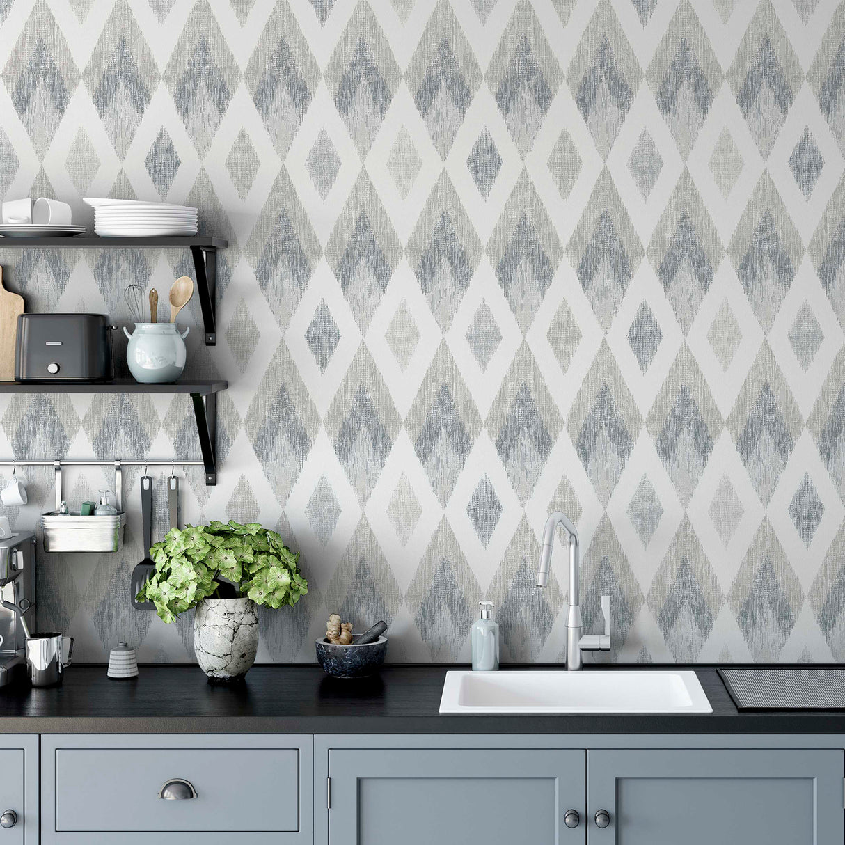 Fitzgerald Grey by Arthouse Ikat Diamond Wallpaper – Brewster Home Fashions AH297200