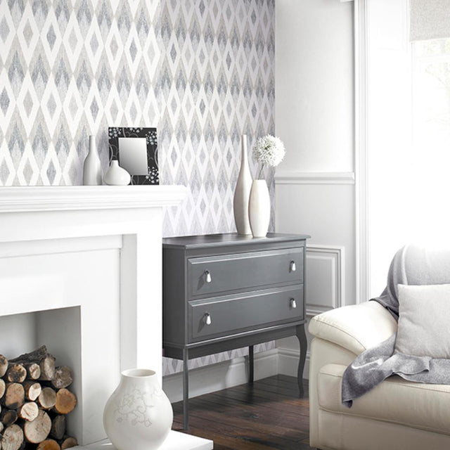 Fitzgerald Grey by Arthouse Ikat Diamond Wallpaper – Brewster Home Fashions AH297200