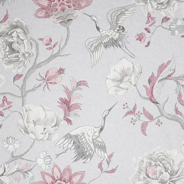 Maggie Light Grey Cranes Wallpaper swatch