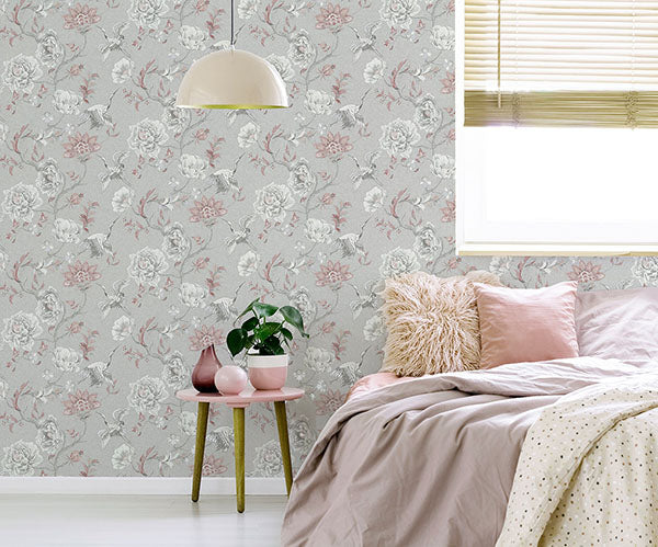 Maggie Light Grey by Arthouse Cranes Wallpaper- Brewster Home Fashions AH297400