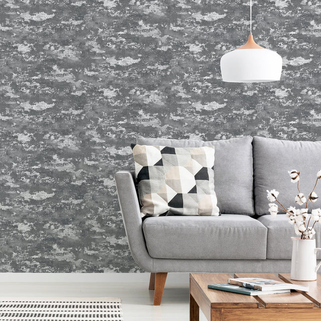 Mercer Dark Grey by Arthouse Patina Wallpaper – Brewster Home Fashions AH297601