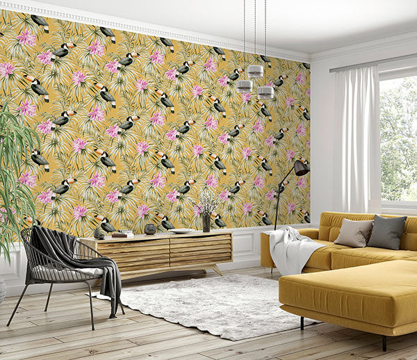 Emmeline Yellow by Arthouse Toucan Wallpaper- Brewster Home Fashions AH298301
