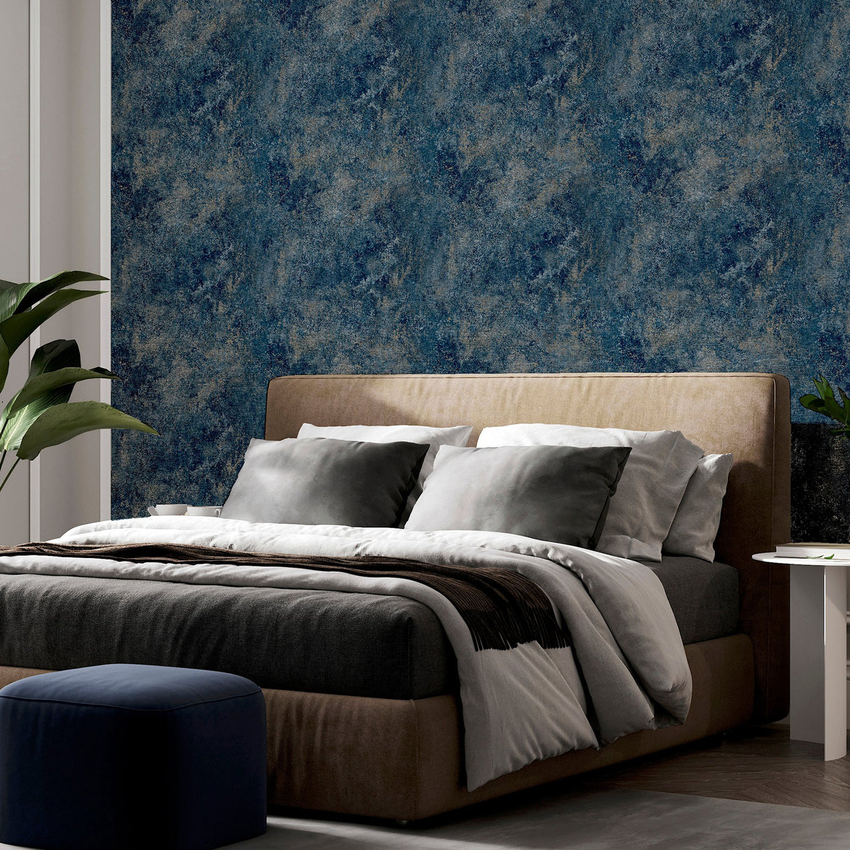 Gideon Dark Blue by Arthouse Distressed Heavyweight Vinyl Wallpaper- Brewster AH298602
