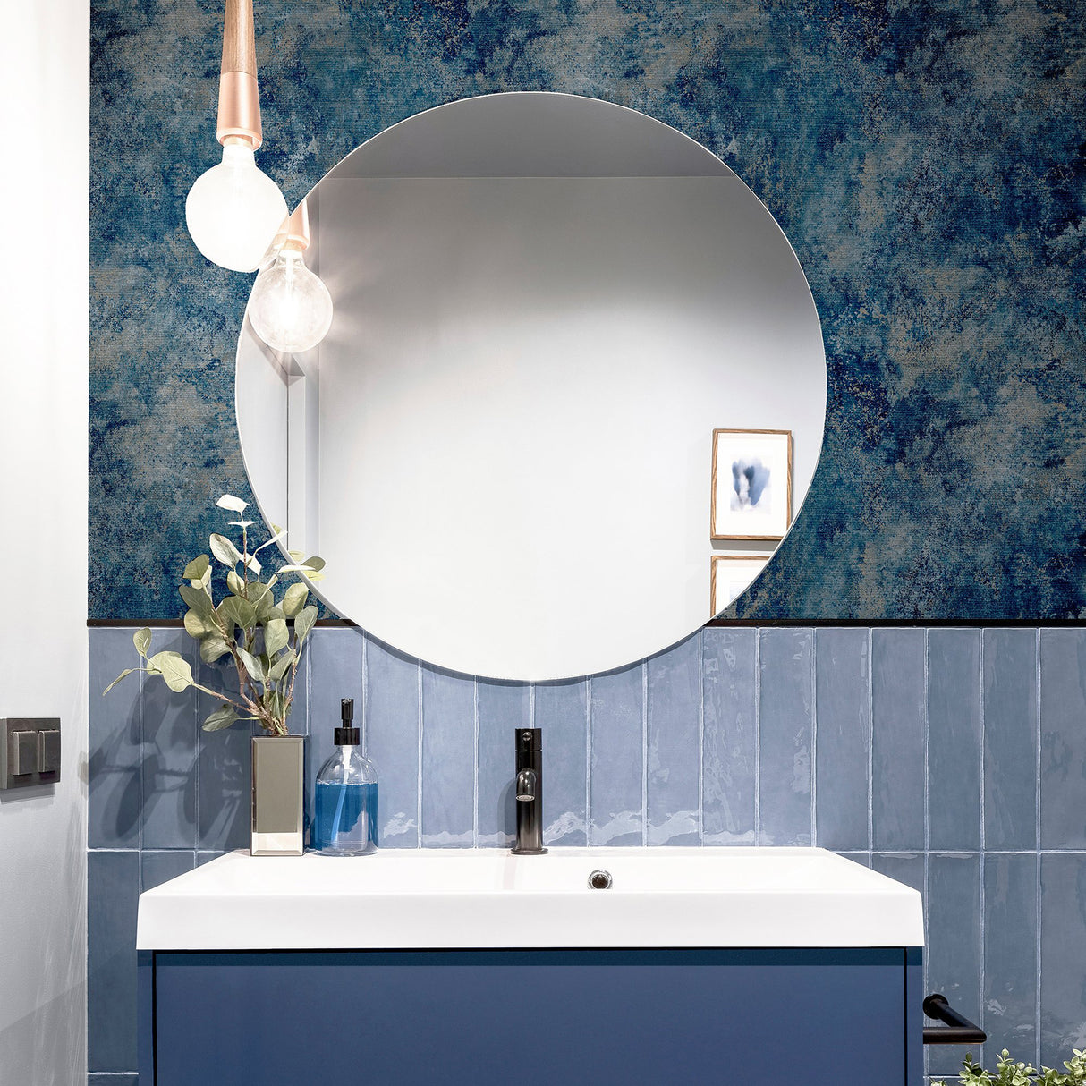 Gideon Dark Blue by Arthouse Distressed Heavyweight Vinyl Wallpaper- Brewster AH298602