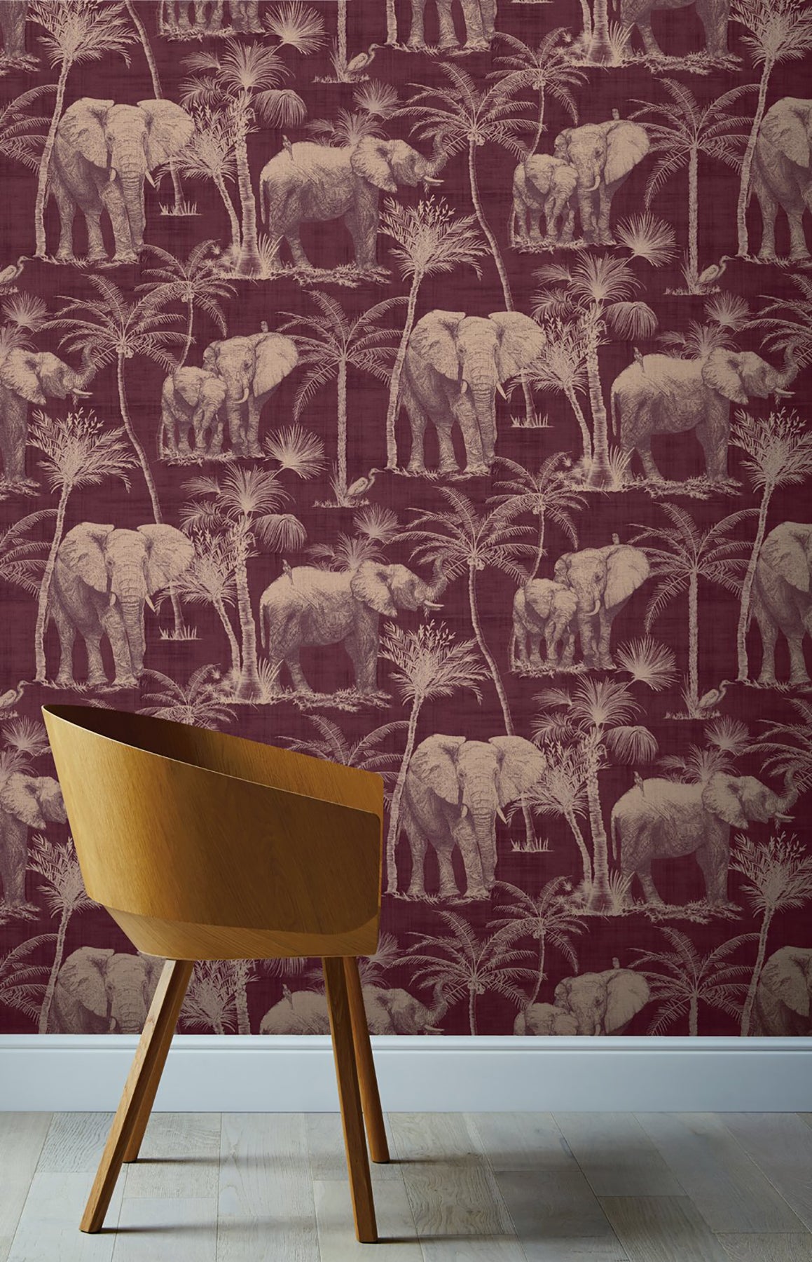 Adelia Maroon by Arthouse Elephant Grove Wallpaper – Brewster Home Fashions AH610701
