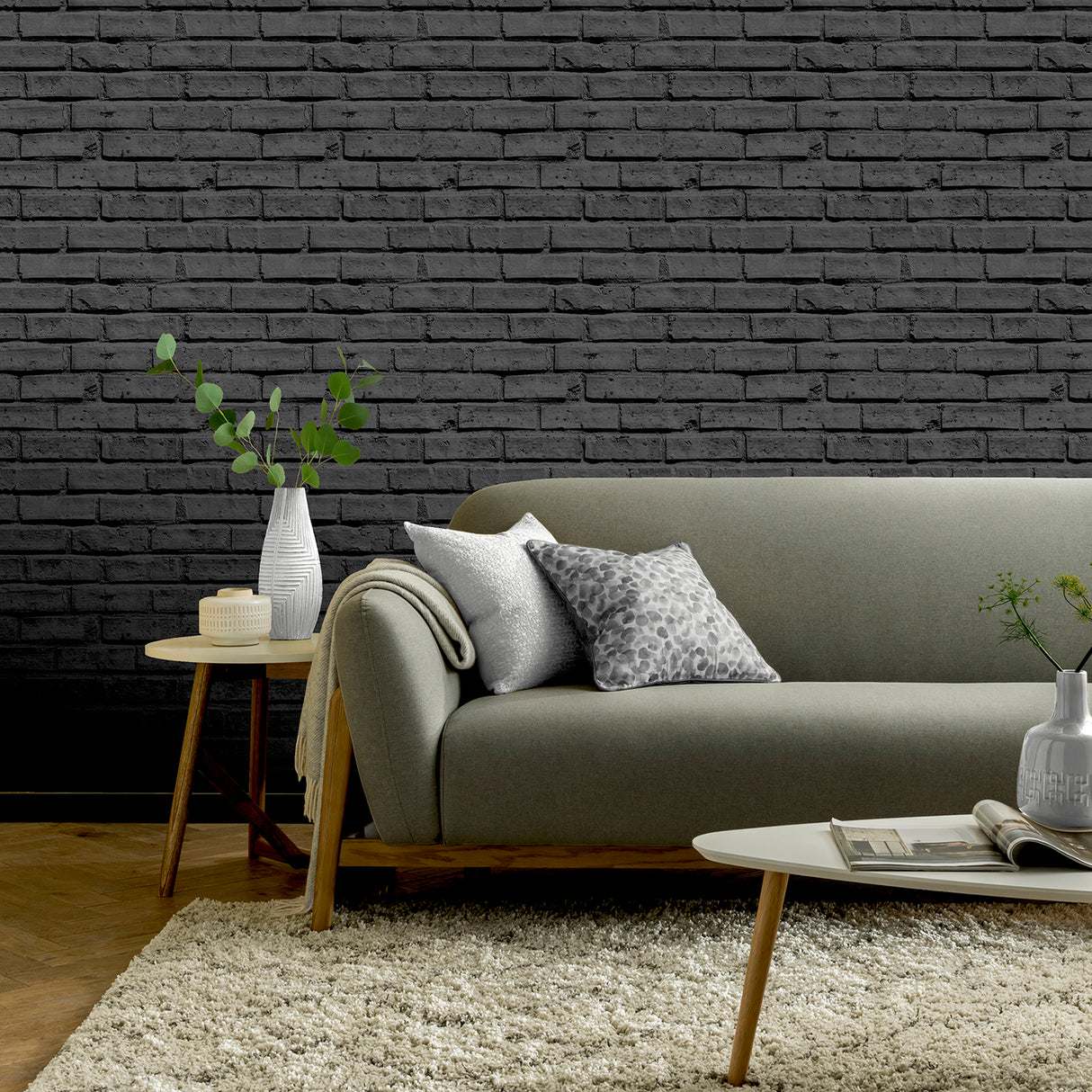 Abner Black by Arthouse 20.9in x 33ft Industrial Textured Peelable Washable Brick Wallpaper - Brewster Home Fashions AH623007-Sample