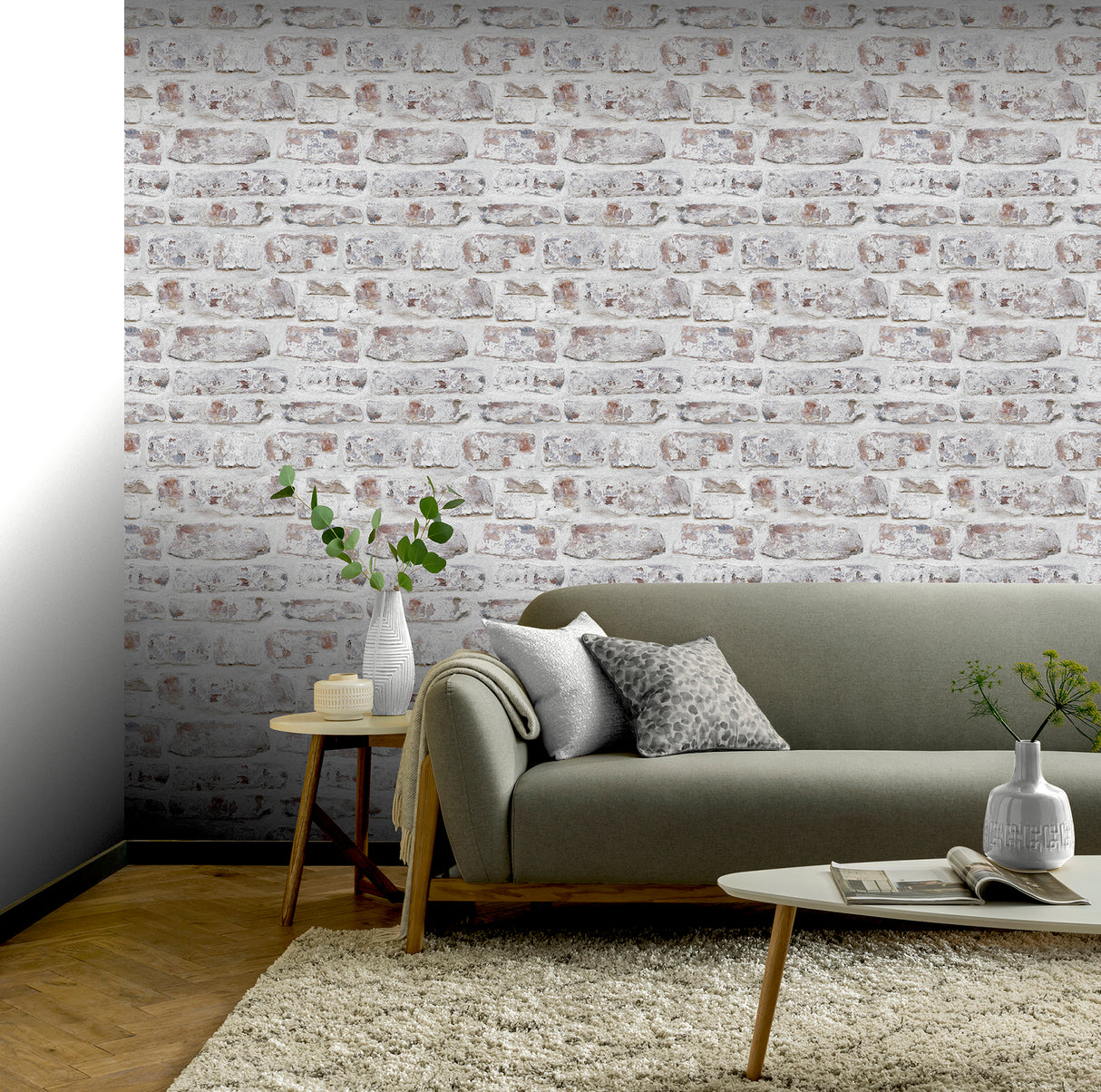 Domenic White by Arthouse Whitewashed Brick Wallpaper – Brewster Home Fashions AH671100