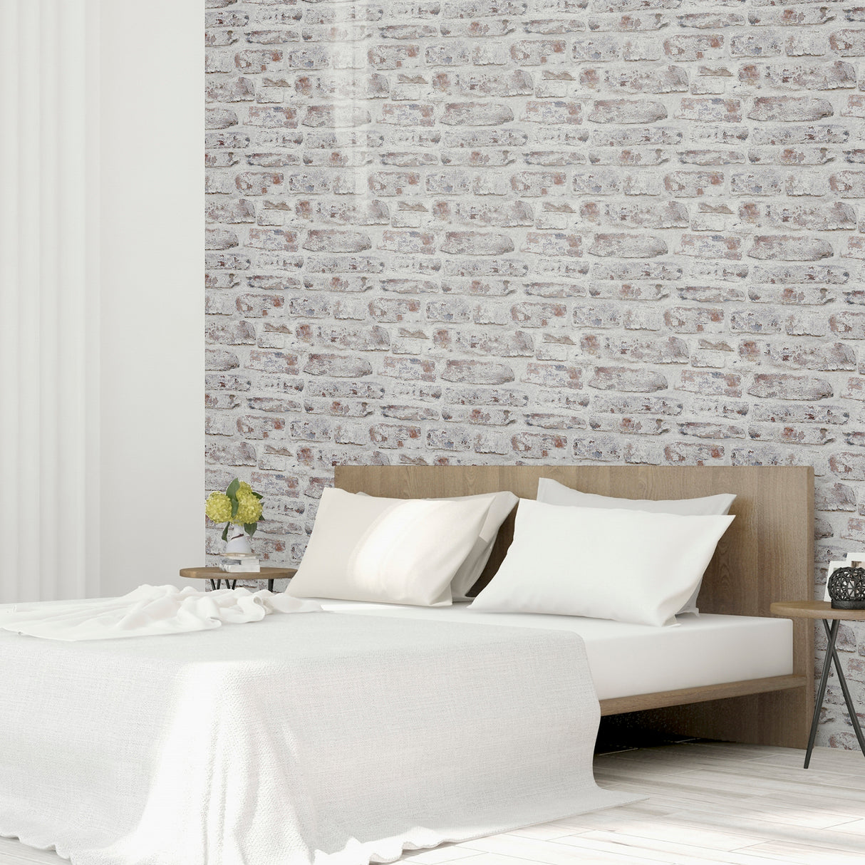 Domenic White by Arthouse Whitewashed Brick Wallpaper – Brewster Home Fashions AH671100