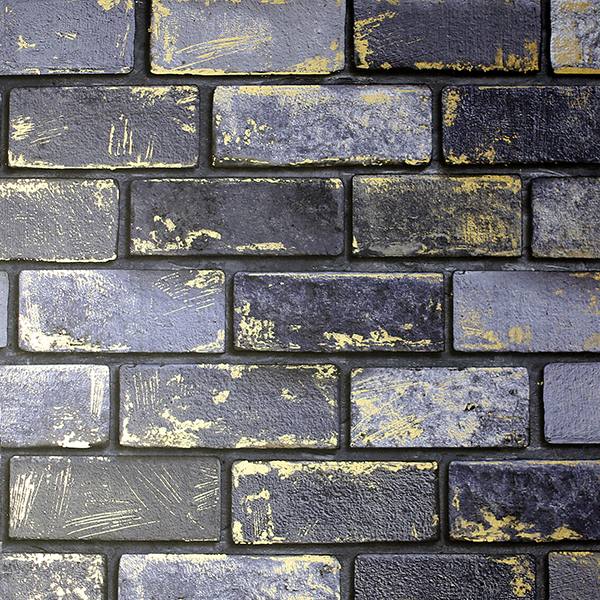 Myron Charcoal Metallic Brick wallpaper with gold accents by Arthouse