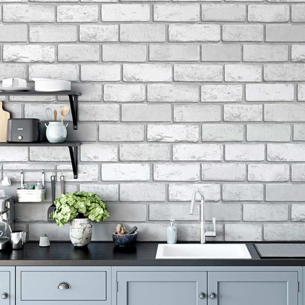 Myron Dove Metallic Brick by Arthouse Wallpaper – Brewster Home Fashions AH692201