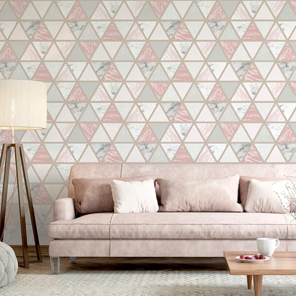 Marcy Pink by Arthouse Triangle Grid Wallpaper – Brewster Home Fashions AH692205